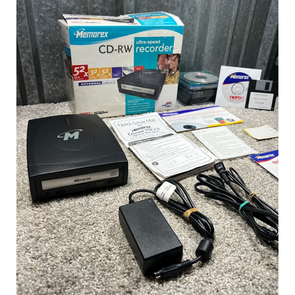 Memorex 52x CD-RW Ultra Speed Burner External USB 2.0 Manuals/Accessories Tested